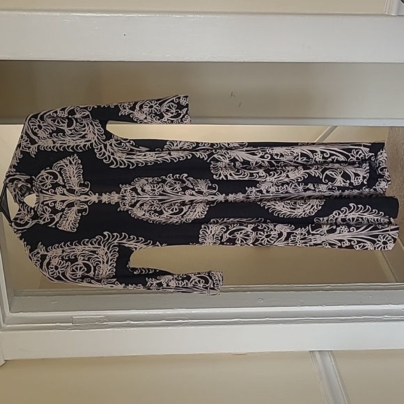 Free People Black Taupe Fiesta Floral Long Sleeve Mini Shift Dress Womens XS - Picture 14 of 14